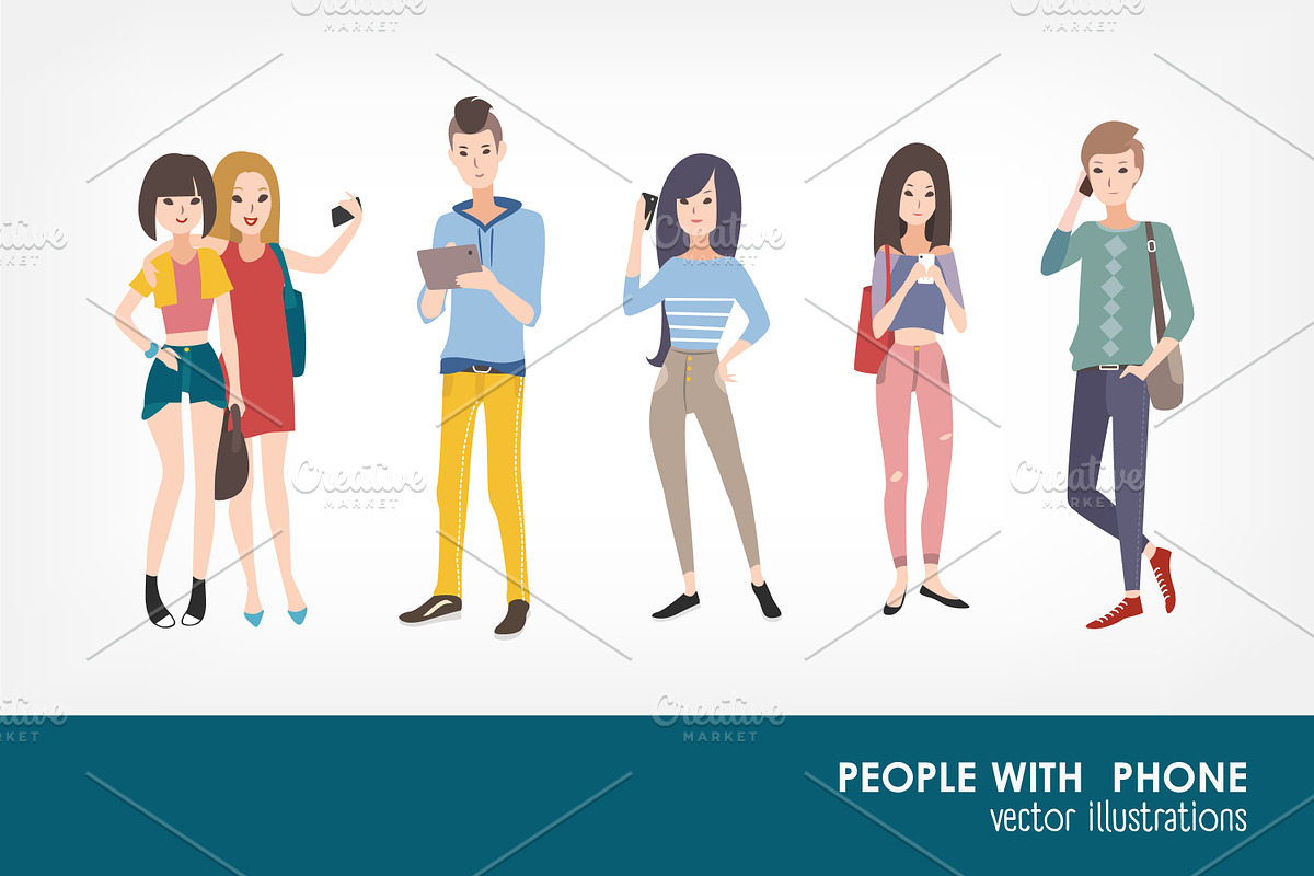 Young people with gadgets set, a Person Illustration by Good Studio (Photo 1 of 5)
