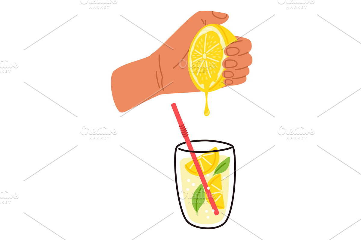Squeeze half lemon into glass of, a Food Illustration by Vectorbuum