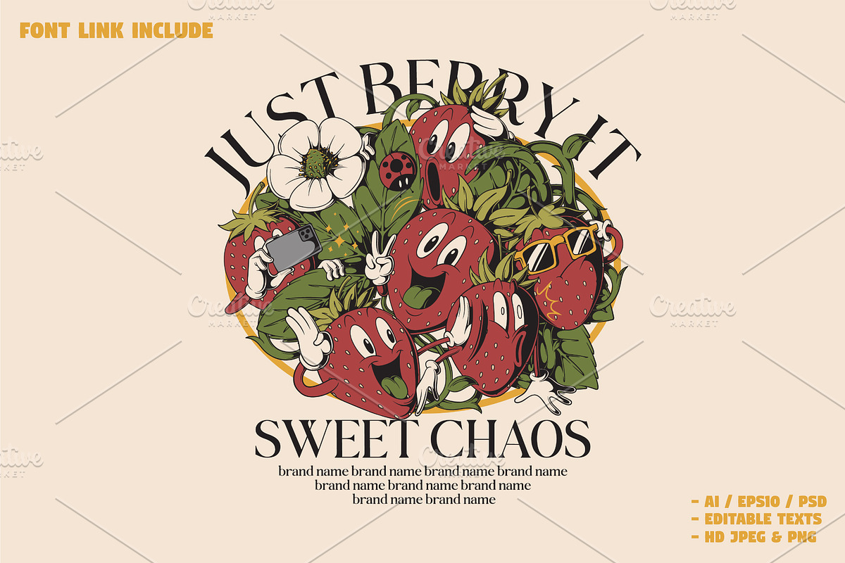 Funny strawberries in the garden, a Branding & Logo Template by Judsart (Photo 1 of 3)