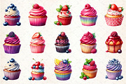 Watercolor Berry Cupcake Clipart, an Illustration by Rose Art (Thumbnail 2 of 4)