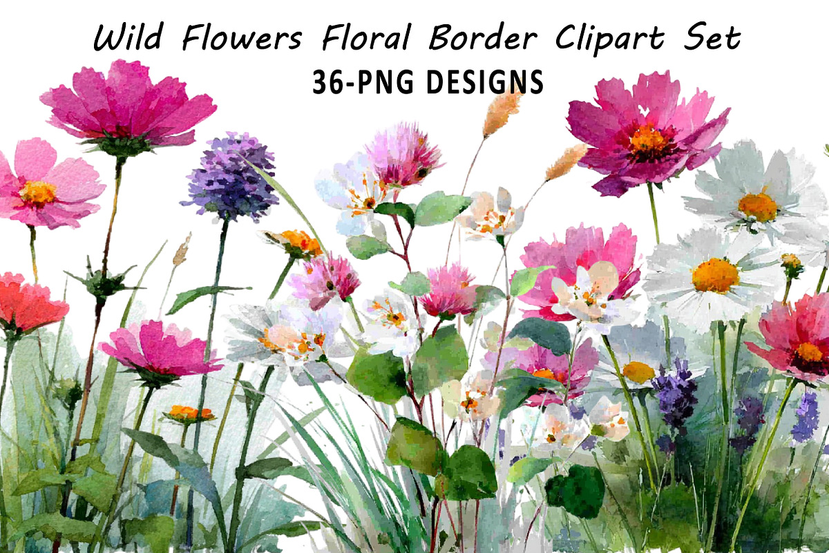 Wild Flowers Floral Border Clipart S, an Illustration by Daily.Designs (Photo 1 of 7)
