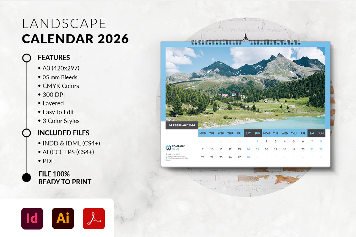 A3 Landscape Calendar 2026 preview 2