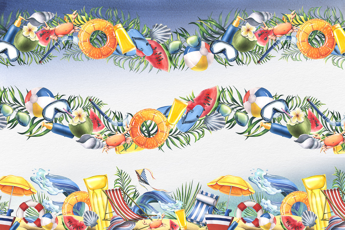 Sunny Beach Borders Watercolor, an Illustration by NATASHA CHU (Photo 3 of 4)