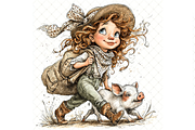 Girl And Piglet Clipart JPG, a Person Illustration by Memories By Lea (Thumbnail 19 of 19)