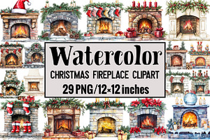 Christmas Fireplace Clipart, an Illustration by Design Market