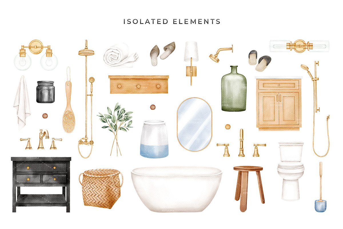 Watercolor Bathroom Creator, a Decorative Illustration by Kotulska (Photo 3 of 16)