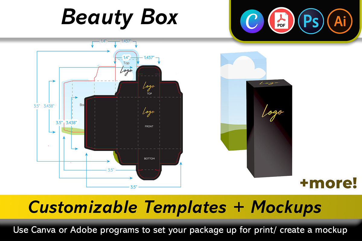 Beauty Product Box Mockup + Template, a Packaging Mockup by Korner (Photo 1 of 12)