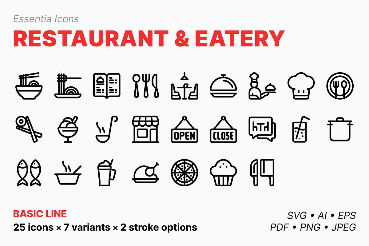 Food & restaurant icons (Line), an Outline Icon by Totto House (Photo 1 of 3)