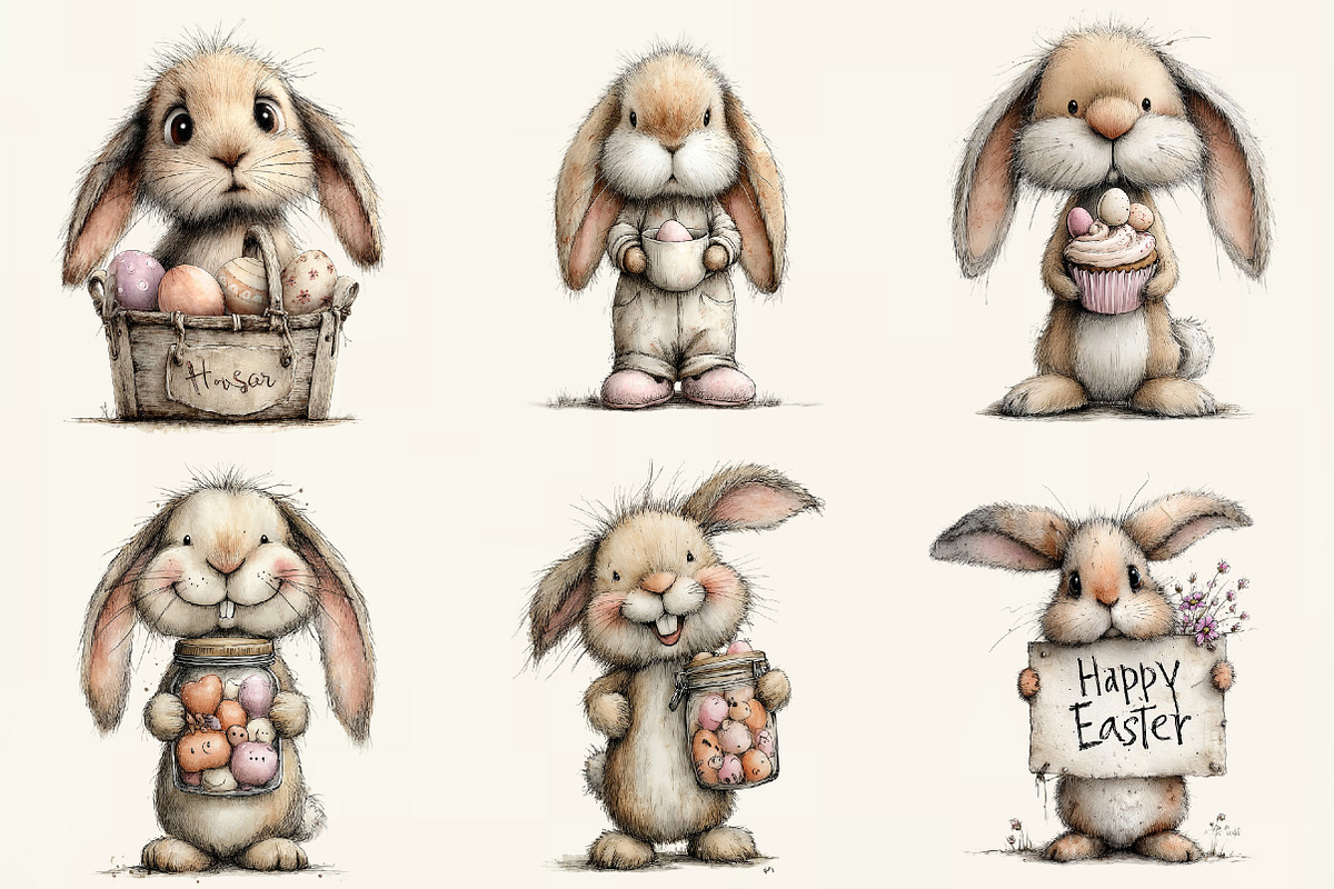 Whimsical Bunny Easter Clipart, an Illustration by DreamCafeArt (Photo 2 of 6)