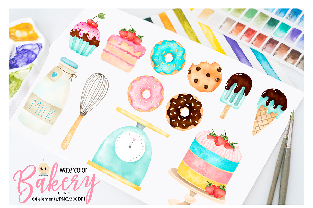 Bakery Watercolor Clipart, an Illustration by Natalya_Mona_Art (Photo 4 of 8)
