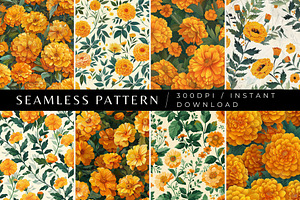 8 Marigold Garden Seamless Patterns