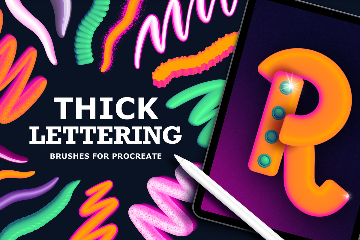 THICK 3D BRUSHES PROCREATE, a Brush Add-On by seamless team (Photo 1 of 6)