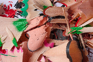Close-up of a pile of spiral shavings from sharpening colored pe, a School & Education Photo by ndanko