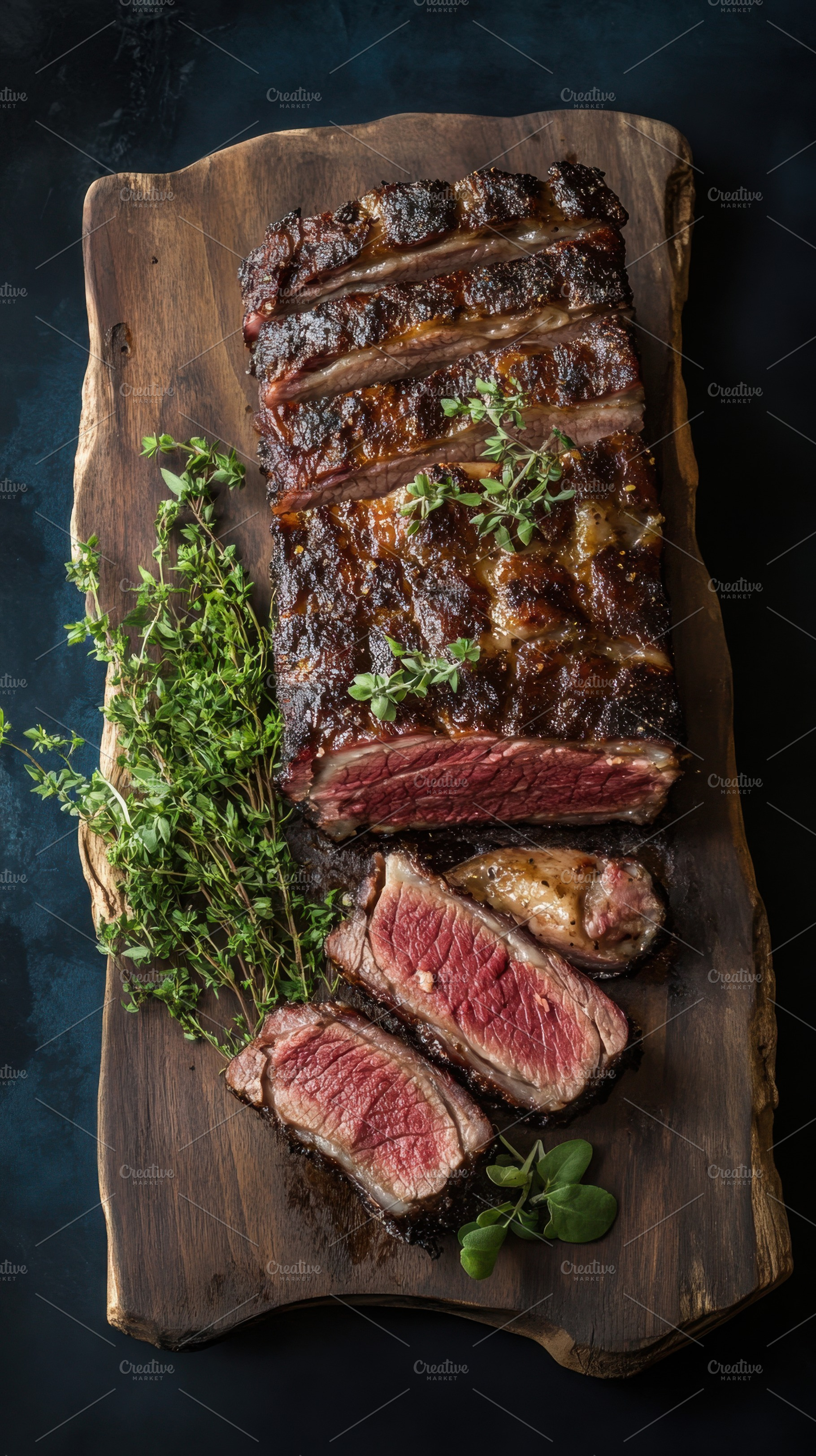 Juicy roast beef with fresh herbs, a Photo by Beautiful things
