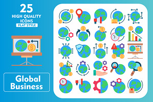 Global Business 25 Flat Icons, an Icon by Pexelpy