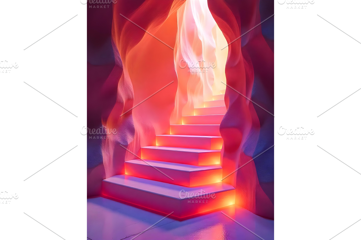 Surreal Glowing Cave Stairs Photo, a Background Graphic by Aura Canyon HQ (Photo 1 of 7)