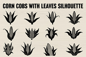 Maize Cob and Leaf Silhouette Set, an Illustration by Amazin_art
