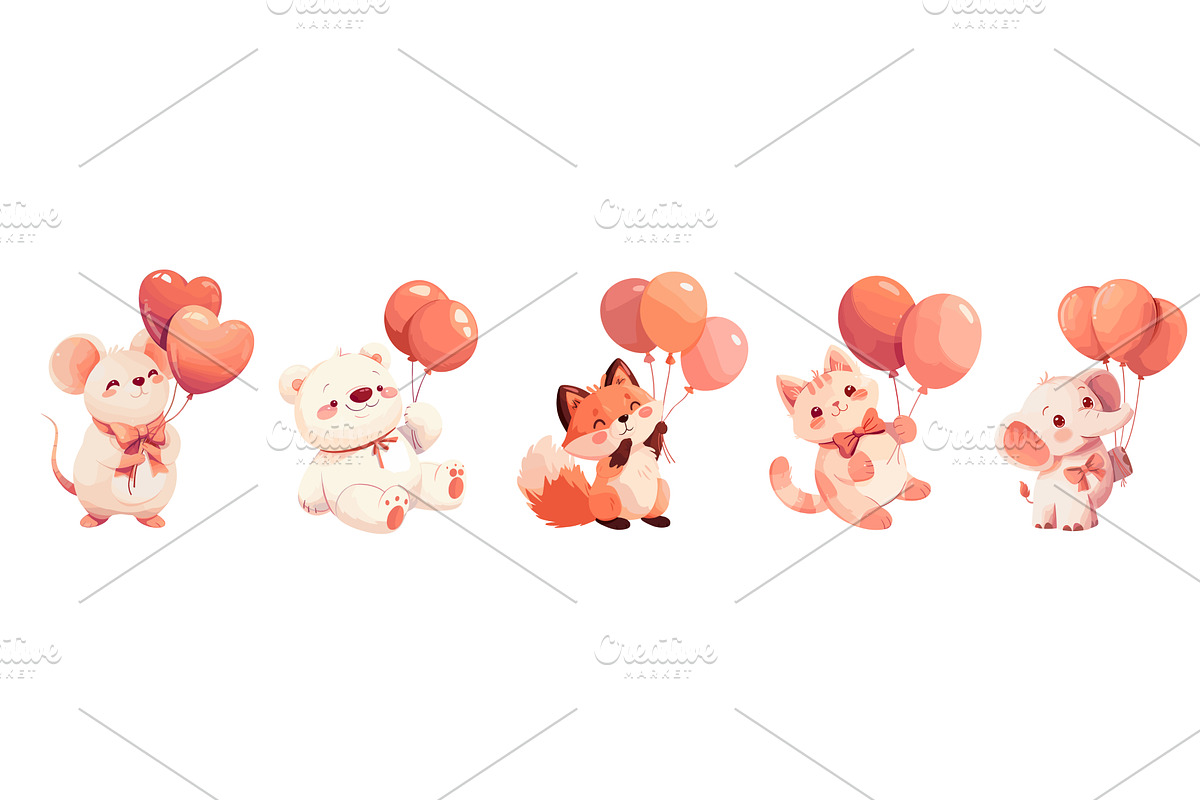 cute animals with balloons. mouse, an Animal Illustration by Stock-Smart-Start