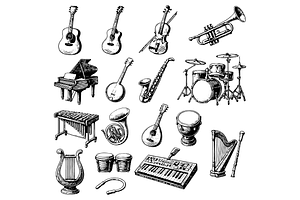 Musical Instruments Icons, an Object Graphic by RT Studio