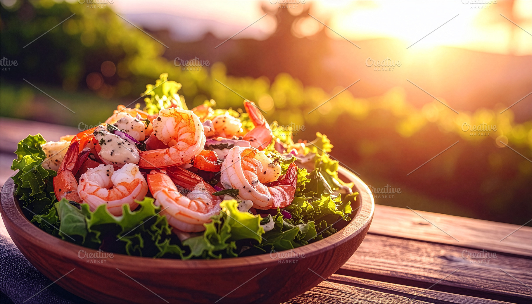 A vibrant shrimp salad, tender prawns mixed with fresh vegetables and herbs., a Food & Drink Photo by DutchDigitalDesign