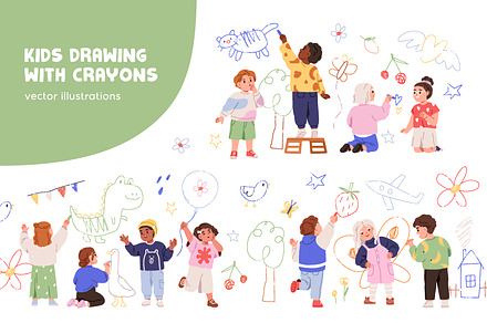 Cute kids drawing on wall set, a Person Illustration by Good Studio
