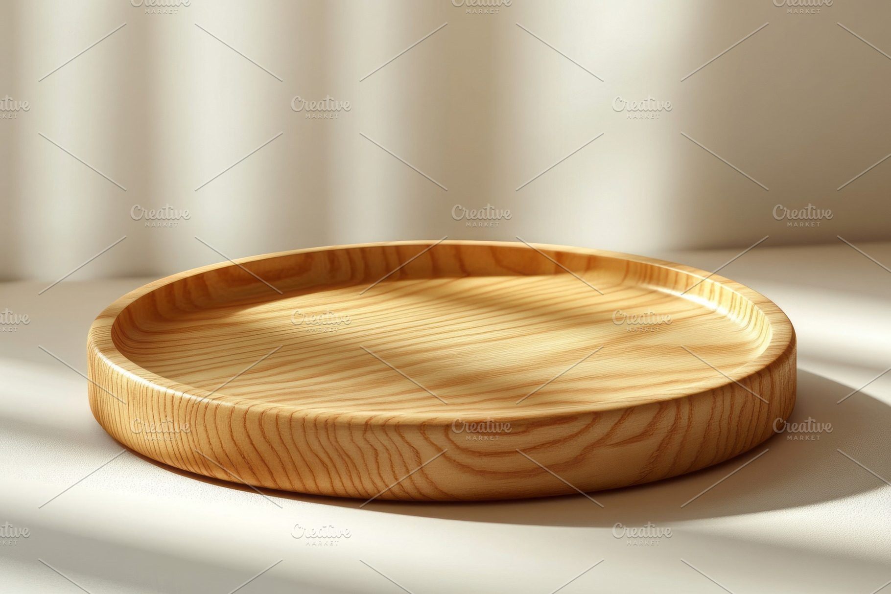 Elegant wooden tray with a smooth finish, beautifully lit by soft natural light, a Background Photo by ImageMir