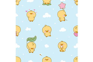 Kawaii ducklings seamless pattern, an Animal Illustration by Valerie Bodnar