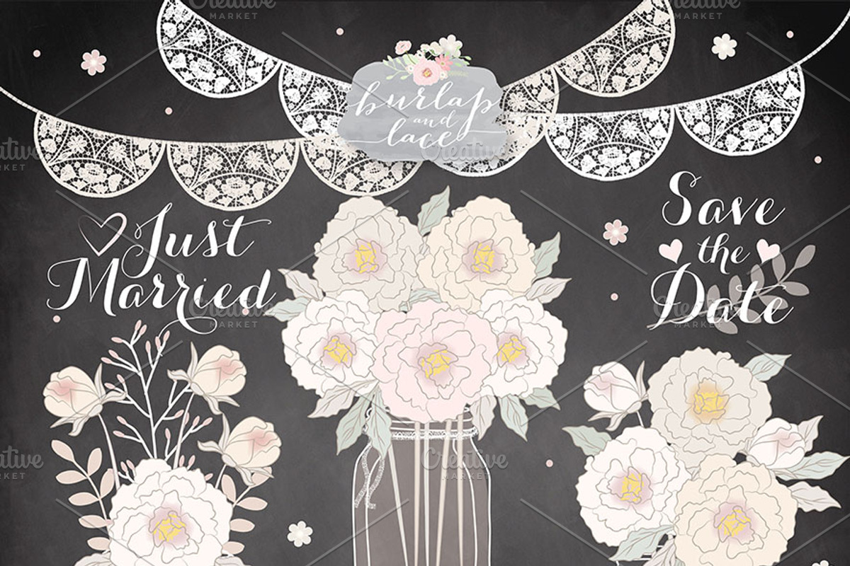 Peonies Wedding mason jar clipart, an Illustration by burlapandlace (Photo 2 of 2)