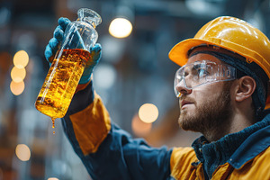 Refinery Worker Inspecting Yellow Li, a Photo by Pixeness Studio
