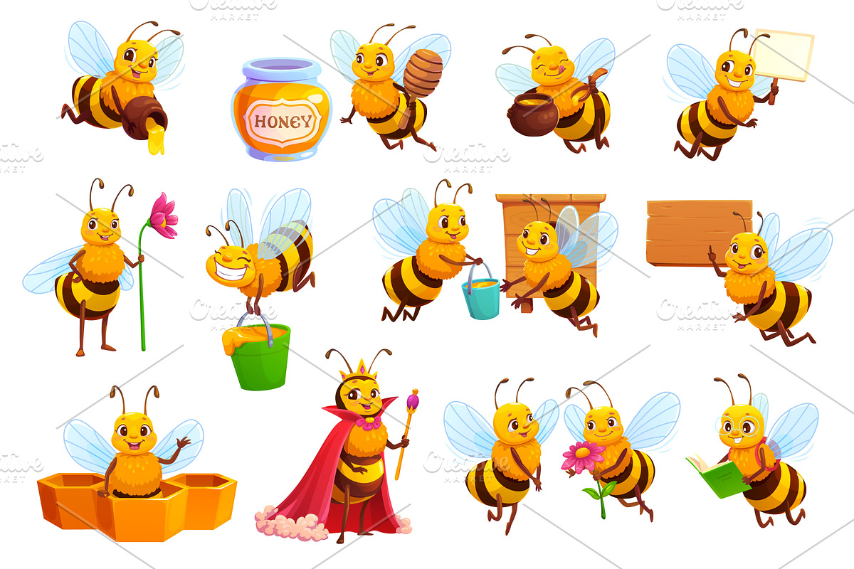 Cartoon cute bee characters, an Animal Illustration by Vector Tradition