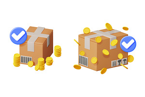 Two cardboard boxes with check marks, a Finance Illustration by Abscent