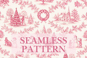 Pink Toile de Jouy Christmas Pattern, a Pattern Graphic by elfy creative (Thumbnail 1 of 4)