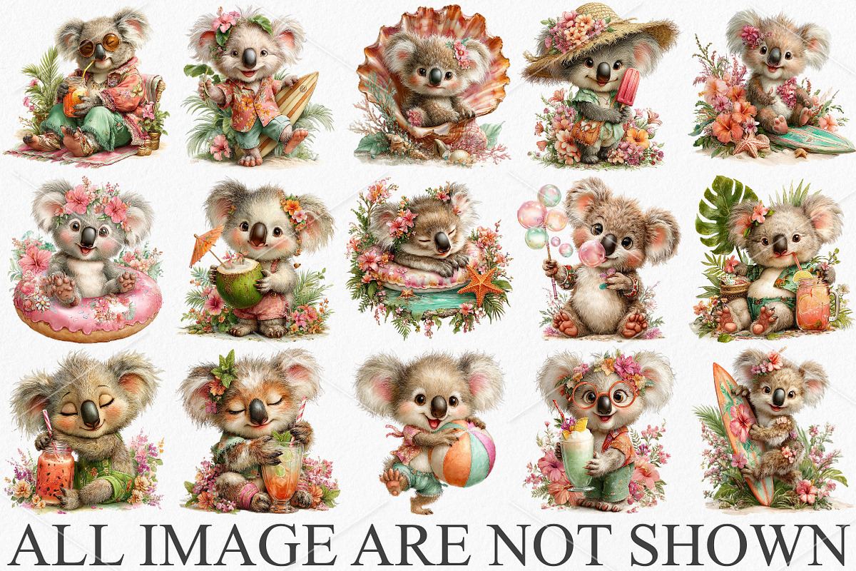 Whimsical Summer Koala Clipart PNG, an Illustration by Canvas Craft (Photo 3 of 7)