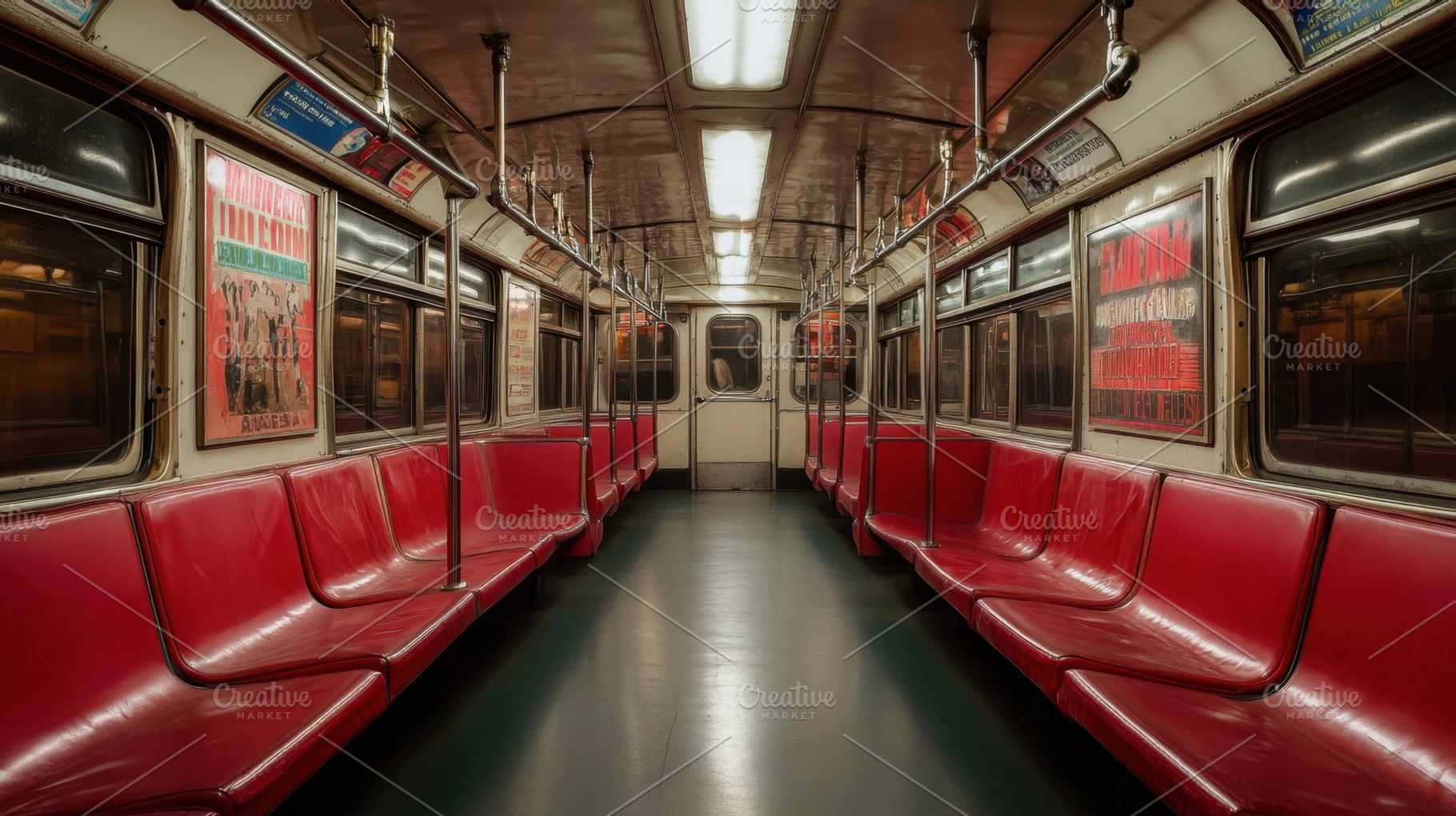 Empty subway train seats, a Photo by Beautiful things