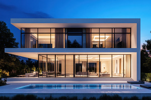Night pool at modern home, a Photo by Beautiful things