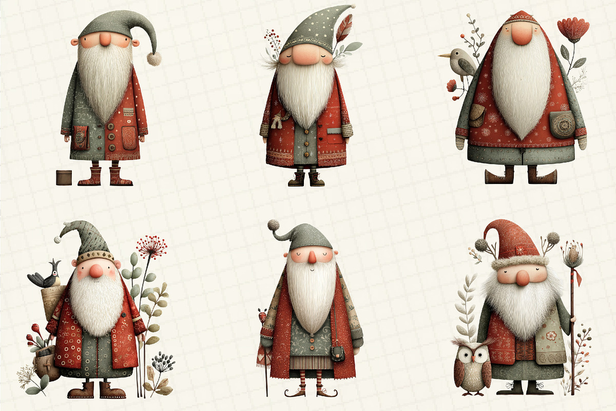 Quirky Primitive Santa Clipart, an Illustration by DreamCafeArt (Photo 2 of 6)