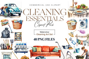 Watercolor Cleaning Clipart Pack