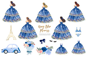 Princess Navy Blue Dress Clipart