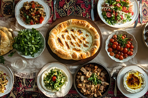 Traditional Middle Eastern feast on festive table, a Food & Drink Photo by Photostock