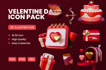 Valentines Day 3D Icon Pack