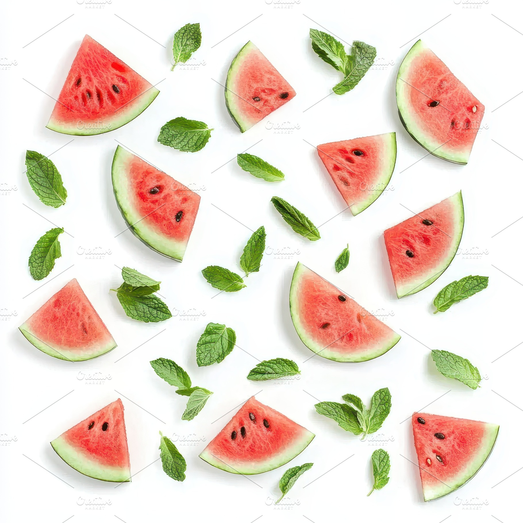Watermelon slices and mint leaves su, a Food & Drink Photo by Pixeness Studio