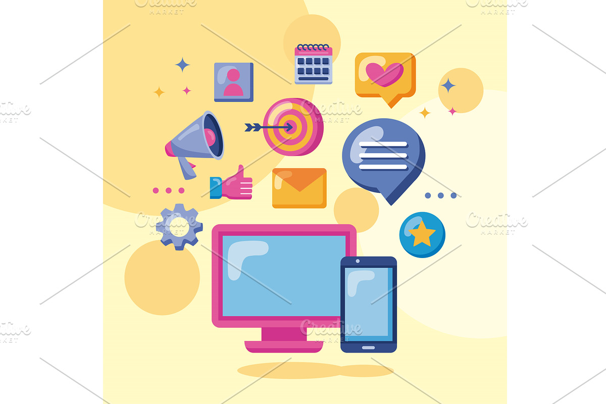 social media with devices, a Technology Illustration by studiogstock
