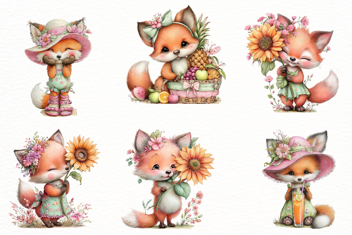Whimsical Summer Fox Clipart, an Illustration by Designworld (Photo 2 of 8)
