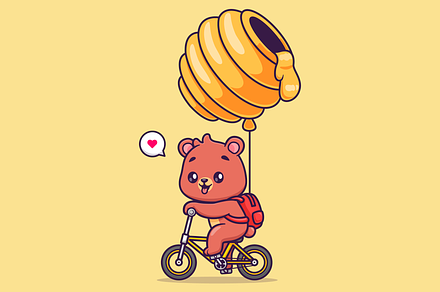 Cute Bear Riding Bicycle With Honey, an Animal Illustration by Catalyst Labs