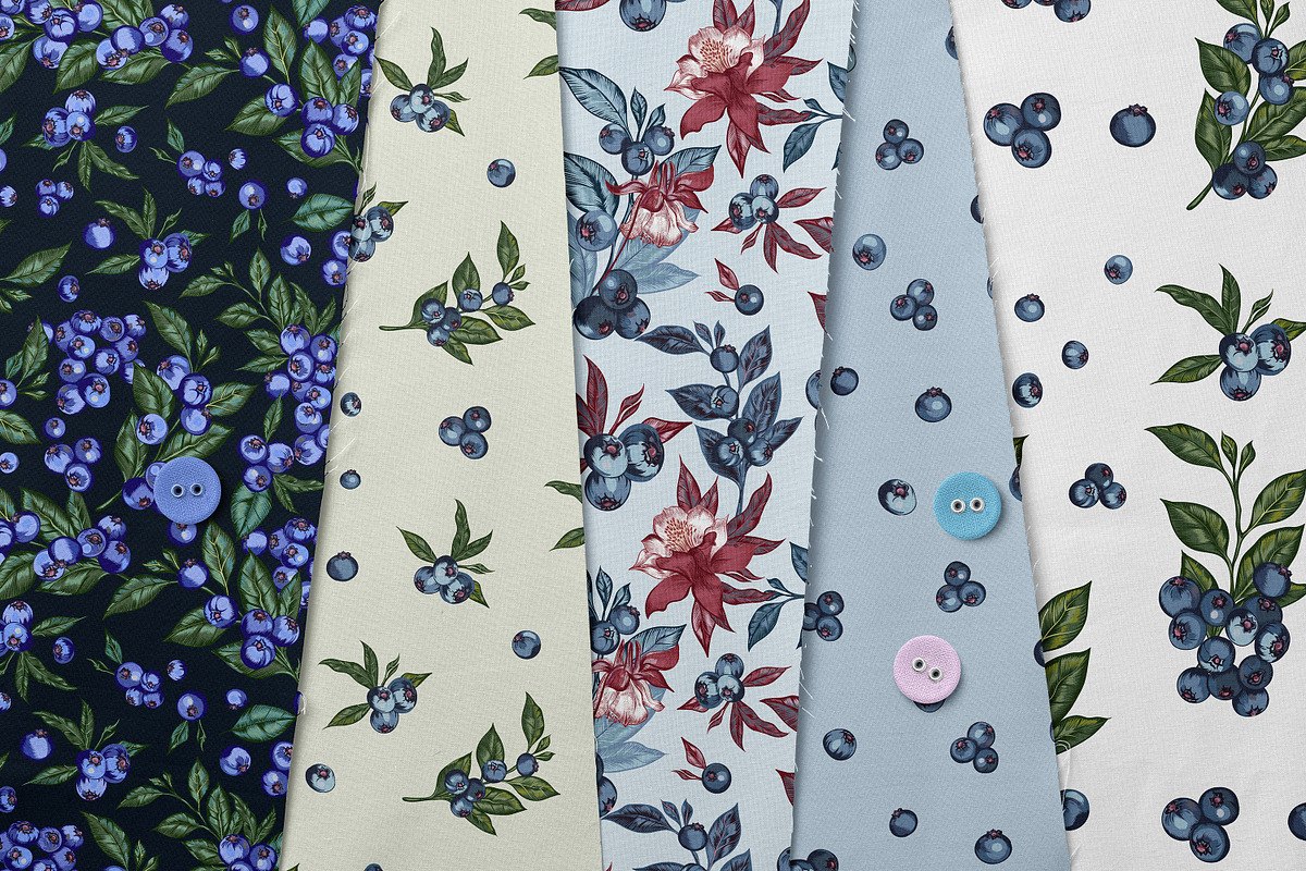 Blueberry vector patterns set, a Pattern Graphic by FleurArt (Photo 3 of 11)