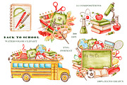 Back to school watercolor clipart., an Education Illustration by SabinaWatercolorArt (Thumbnail 4 of 15)
