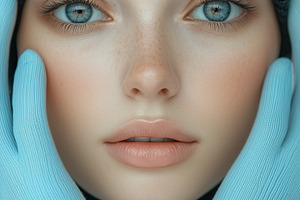 A close-up portrait of a young woman esthetic technologist with striking blue e, a Person Photo by Textures & Backgrounds