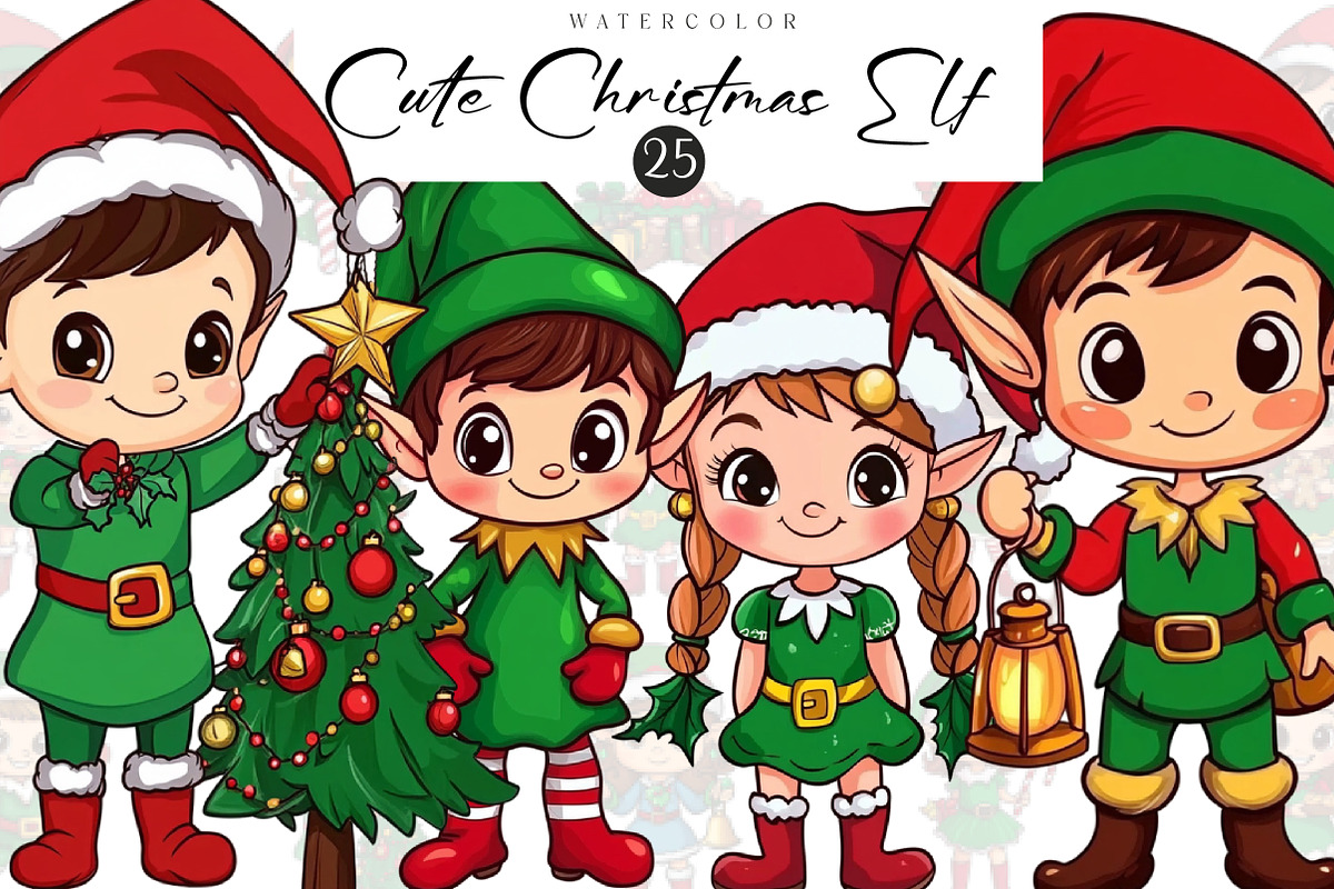 Cute Christmas Elf Clipart, an Illustration by CreationArt (Photo 1 of 5)