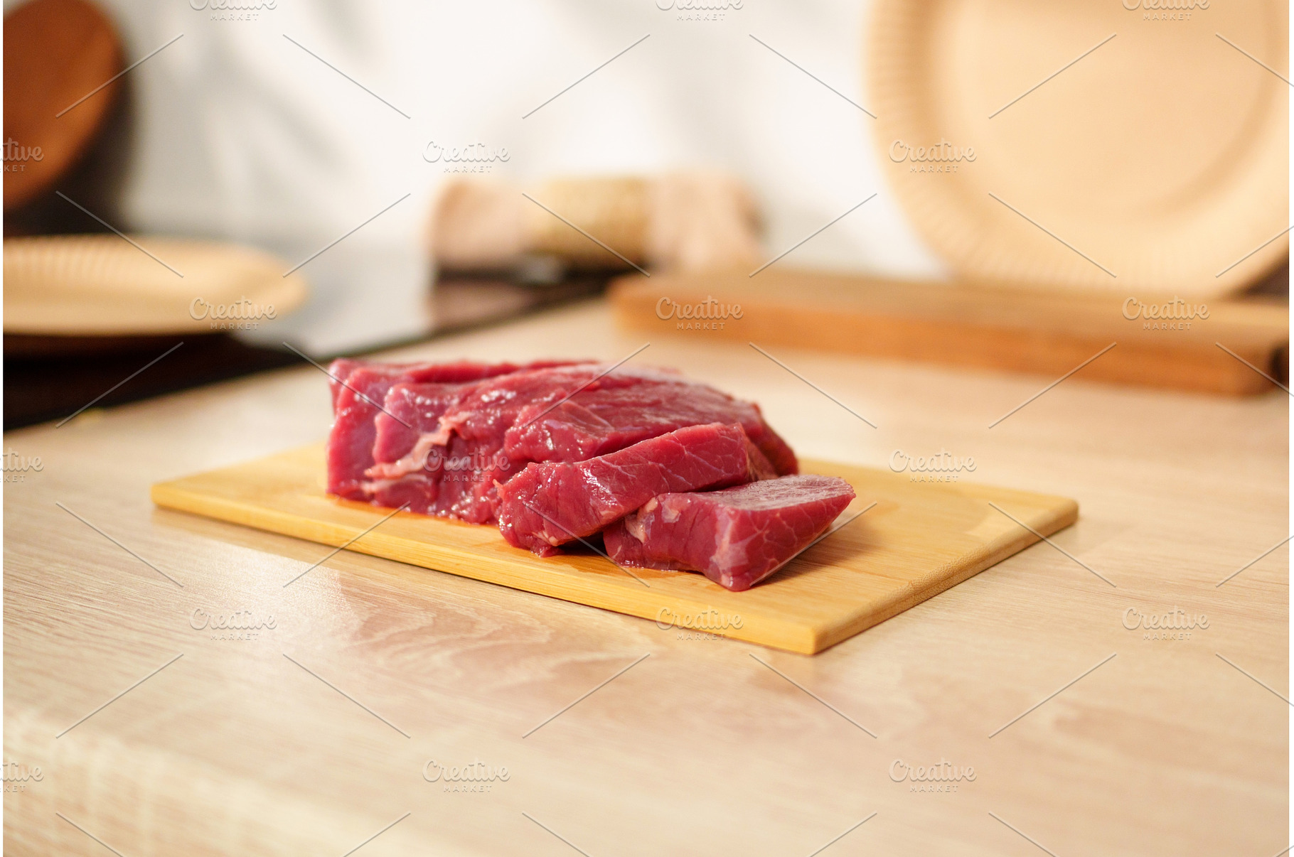 A piece of fresh beef is placed on a, a Food & Drink Photo by darksoul72