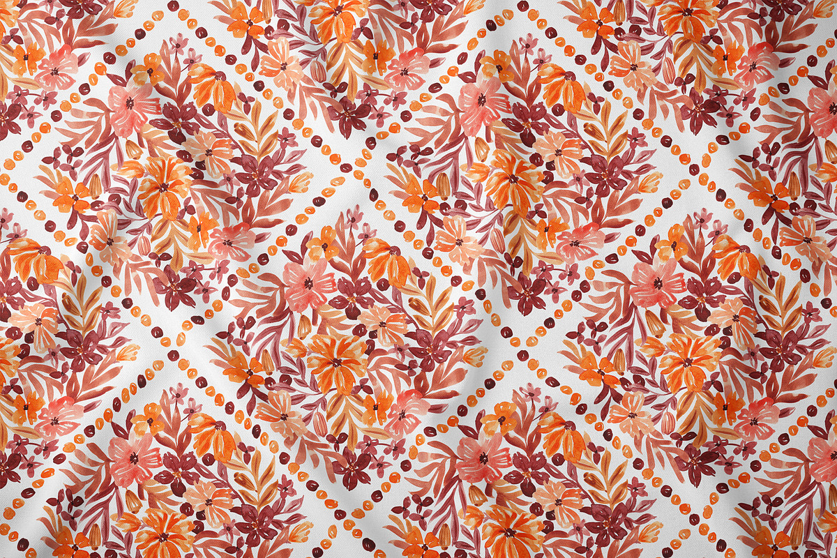 Watercolor Fall Floral Grid Pattern, a Pattern Graphic by SirenaArt (Photo 3 of 12)
